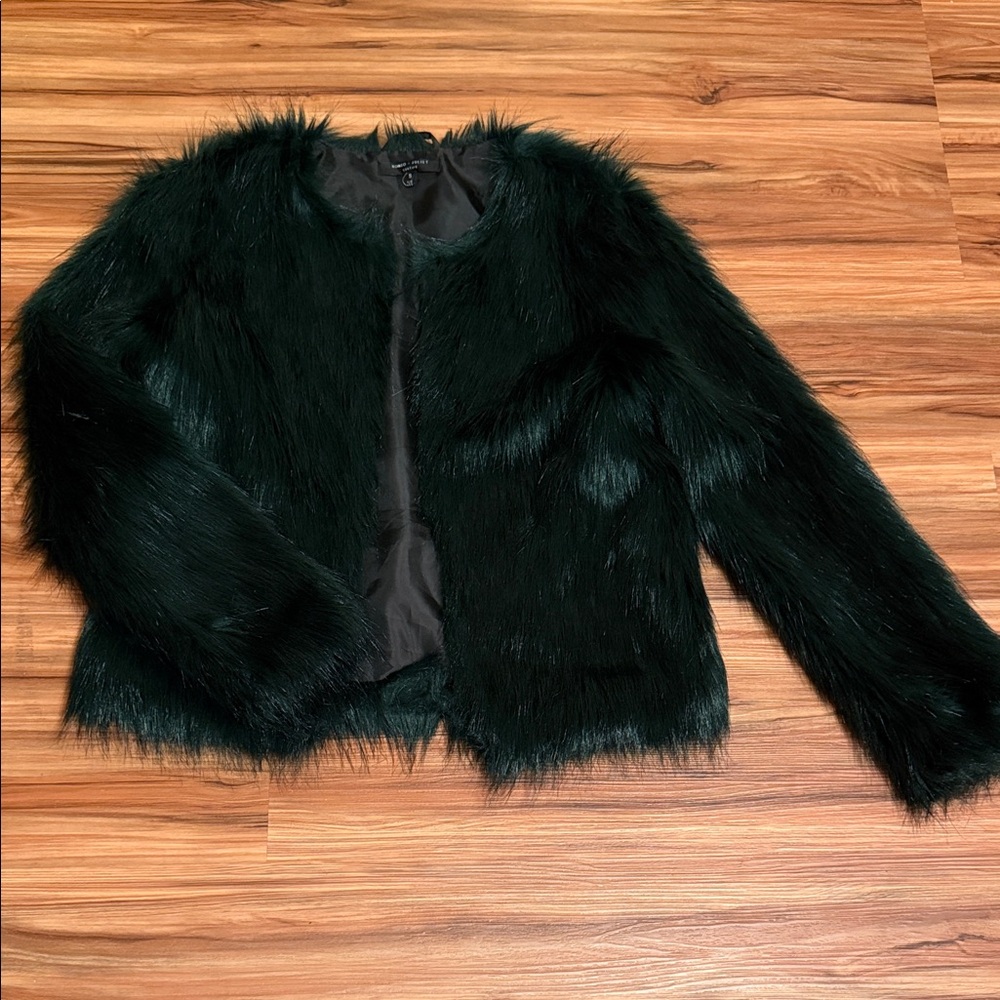 Women's Faux Fur Jacket - Dark Green